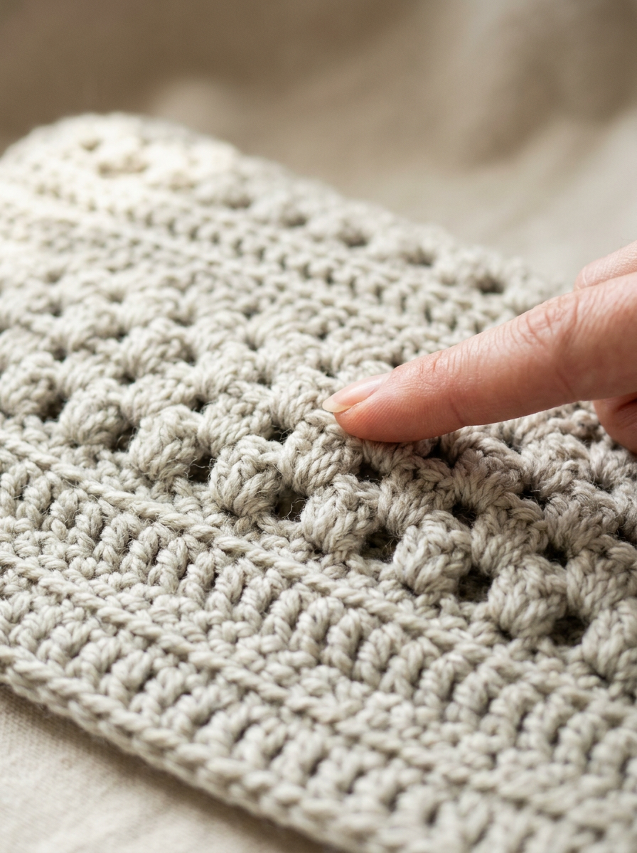 Elm Shadow Crochet Blanket Pattern - close-up of the granny cluster stitch texture and border