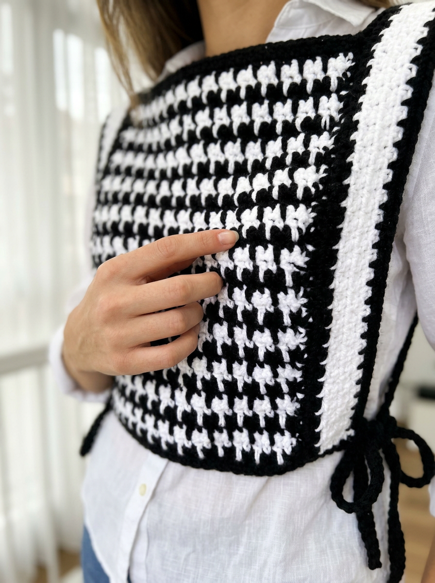 Yew Garden Crochet Vest Pattern - close-up of the houndstooth spike stitch texture
