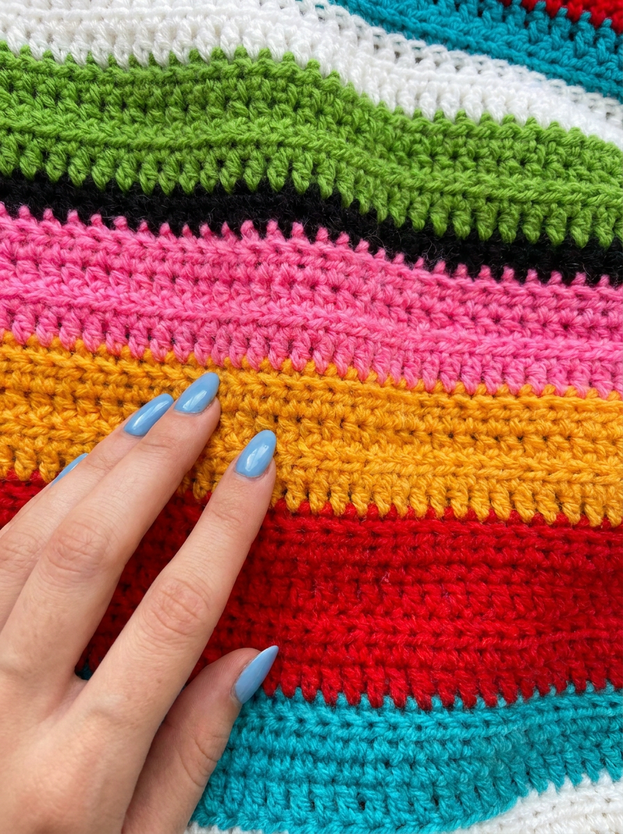 Acacia Gold Crochet Sweater Pattern - close-up of colourful stitch texture