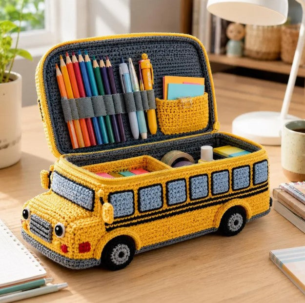 School Bus Pencil Case Crochet Pattern PDF – Digital Download