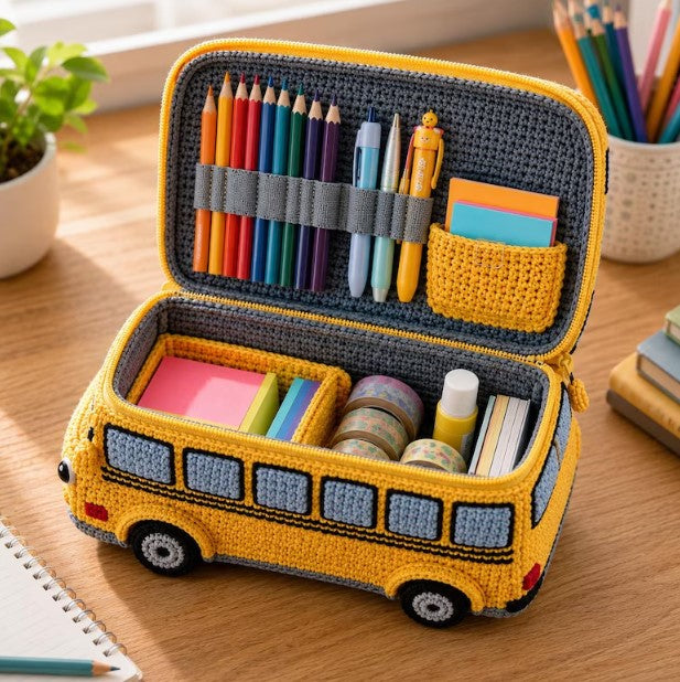 School Bus Pencil Case Crochet Pattern PDF – Digital Download
