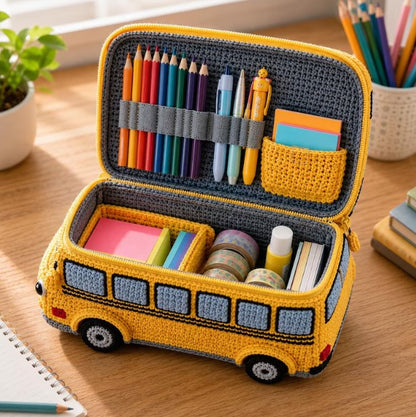 School Bus Pencil Case Crochet Pattern PDF – Digital Download