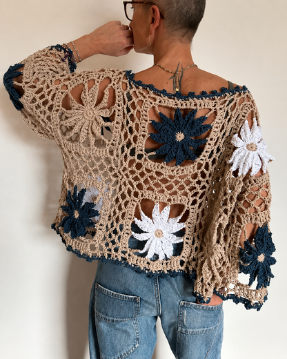 Crochet Floral Mesh Sweater Pattern