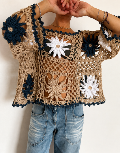 Crochet Floral Mesh Sweater Pattern