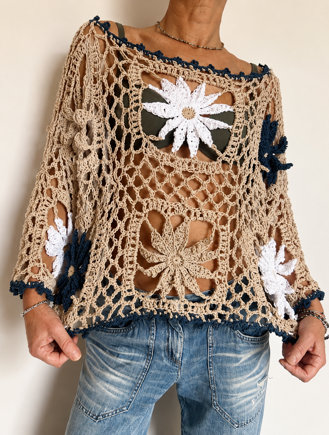 Crochet Floral Mesh Sweater Pattern
