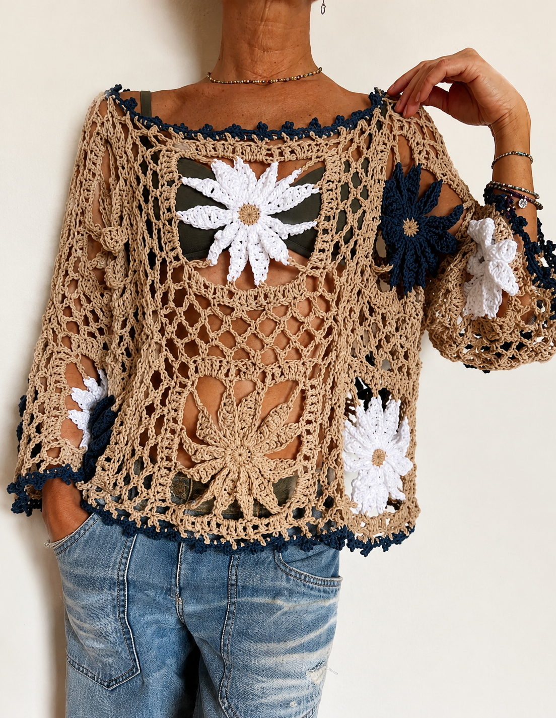 Crochet Floral Mesh Sweater Pattern