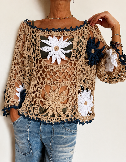Crochet Floral Mesh Sweater Pattern