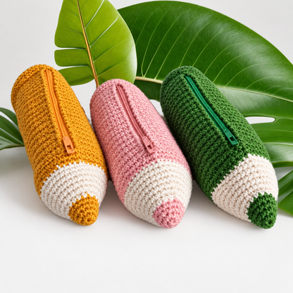 Crochet Pencil Case Pattern PDF – Pencil Shaped Pouch Digital Download