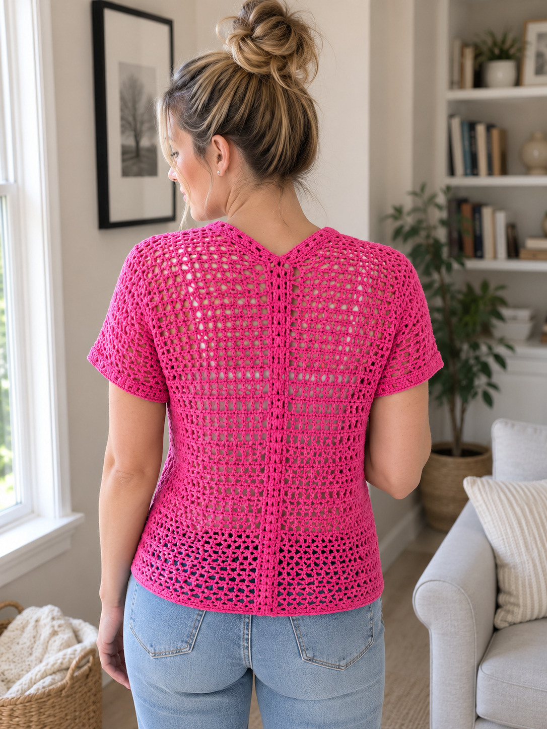 Hækleopskrift på Fuchsia Breeze-bluse – PDF-download