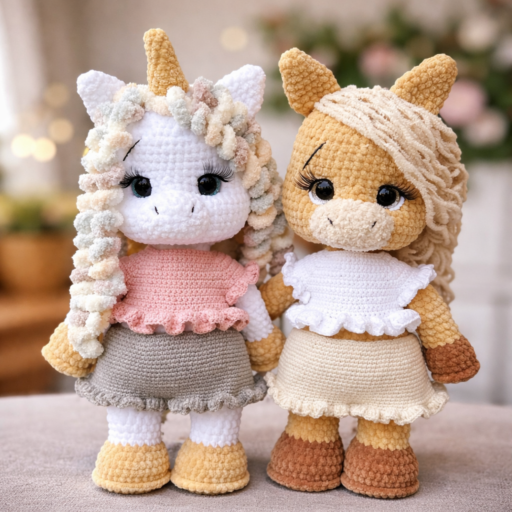 Enhjørning & Hest Hæklemønster – 2 i 1 Amigurumi PDF med Tøj
