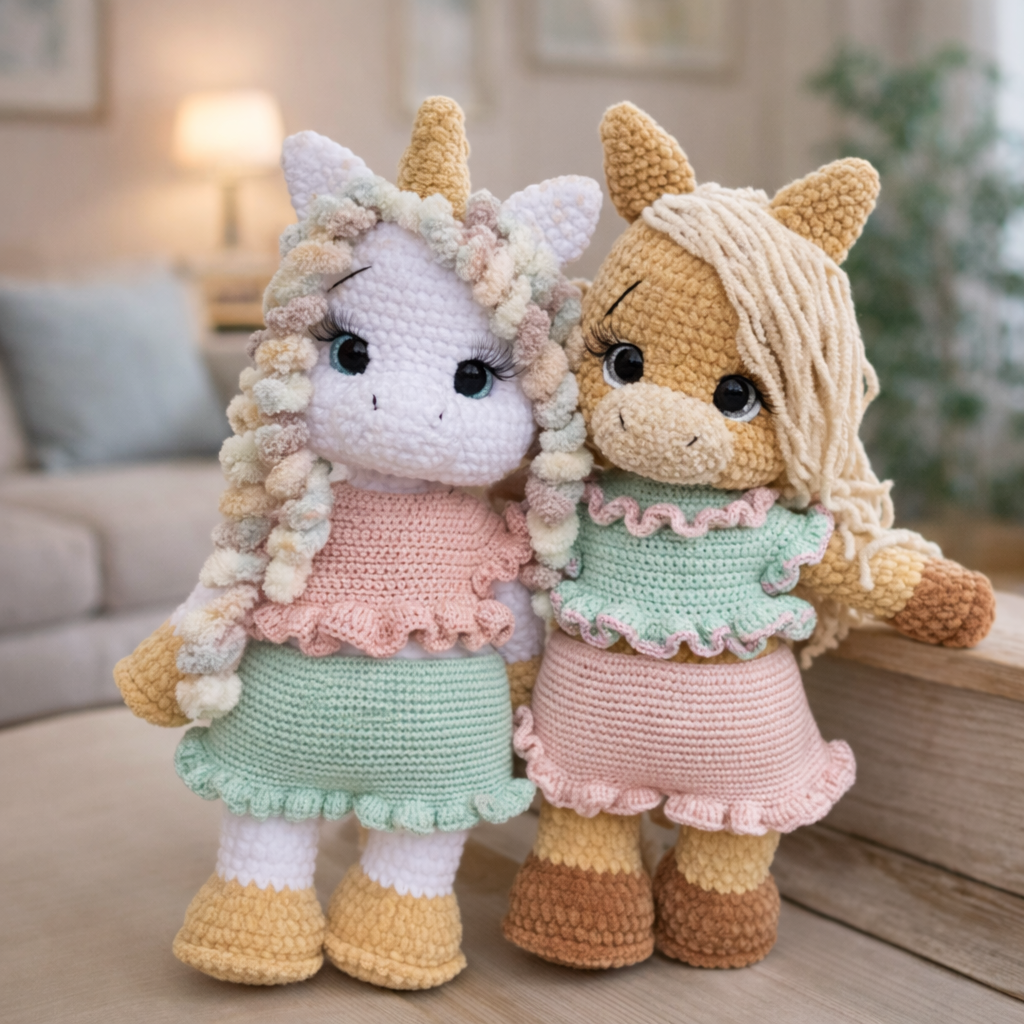 Enhjørning & Hest Hæklemønster – 2 i 1 Amigurumi PDF med Tøj