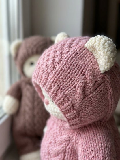 Wisteria Lane Crochet Amigurumi Bunny & Outfit Pattern - close-up of knit stitch texture and pom ear details