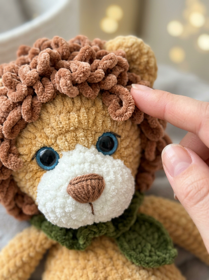 Daisy Chain Crochet Lion Comforter Pattern - close-up of curly mane loops and velvet stitch texture