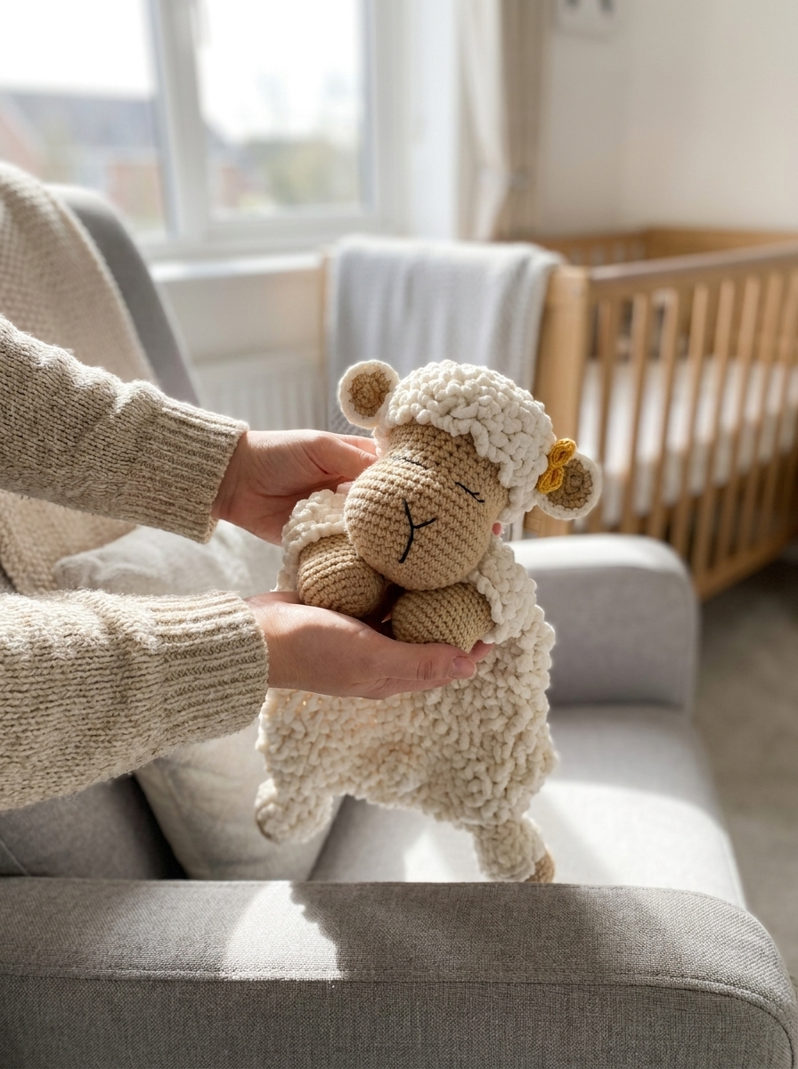 Jade Ripple Crochet Sheep Comforter Blanket Pattern - hands holding the crochet sheep comforter blanket